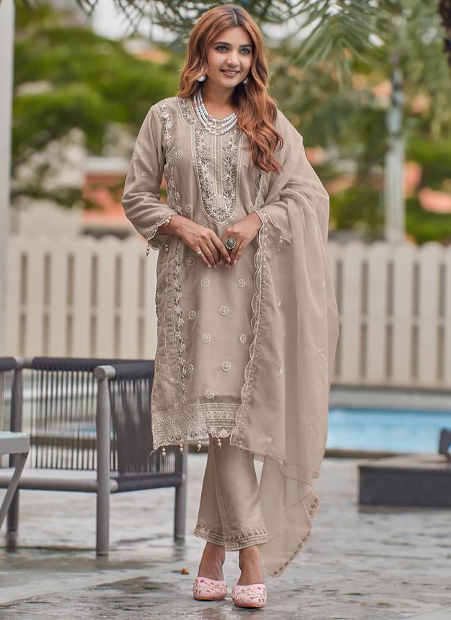 Organza Brown Eid Wear Embroidery Work Pakistani Suit